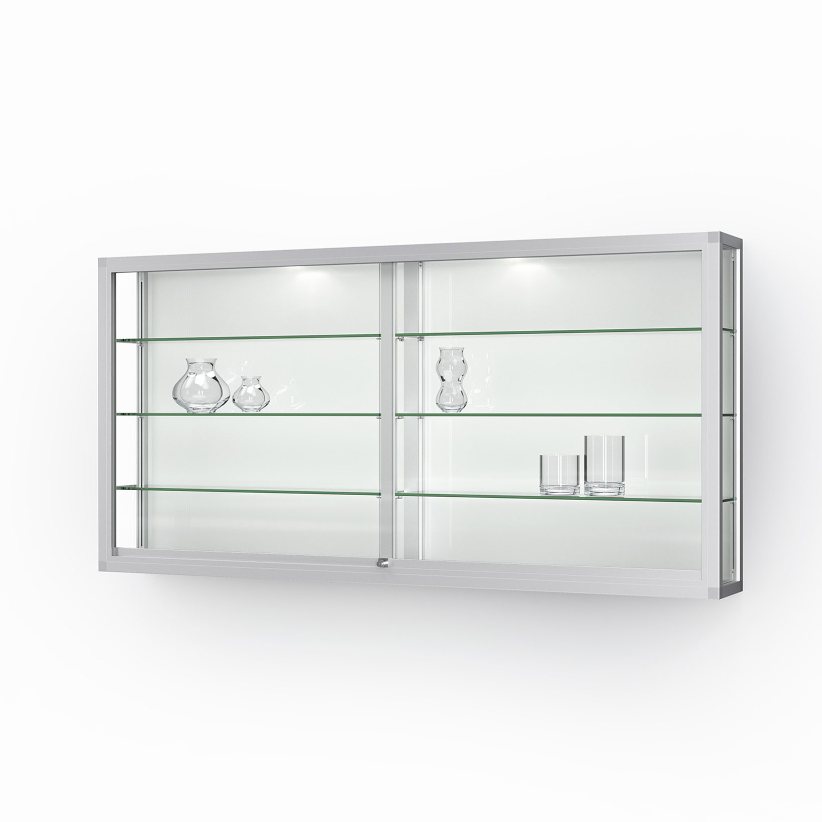 Vitrine, Schrankwand, Glasregal, Aluminiumrahmen, LED-Beleuchtung